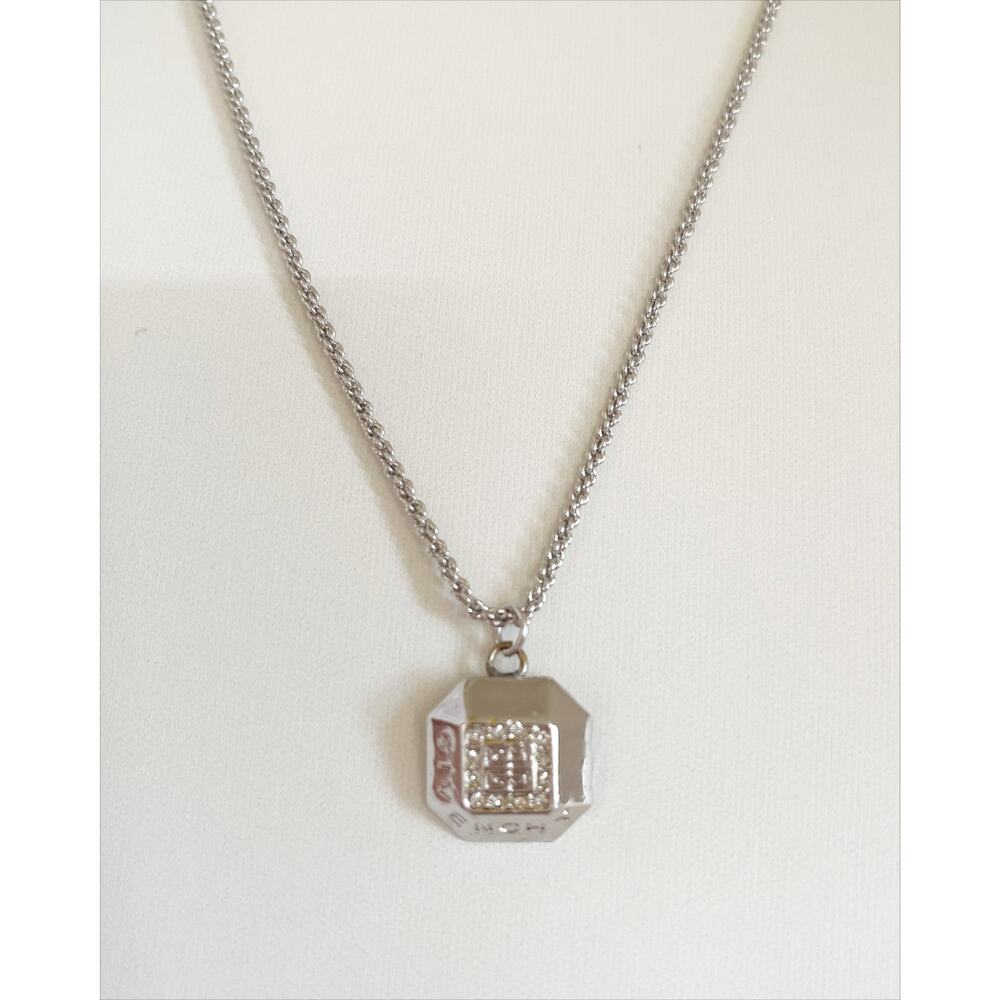 GIVENCHY Crystal Pave Silver Geometric Pendant Necklace Rodium Plated